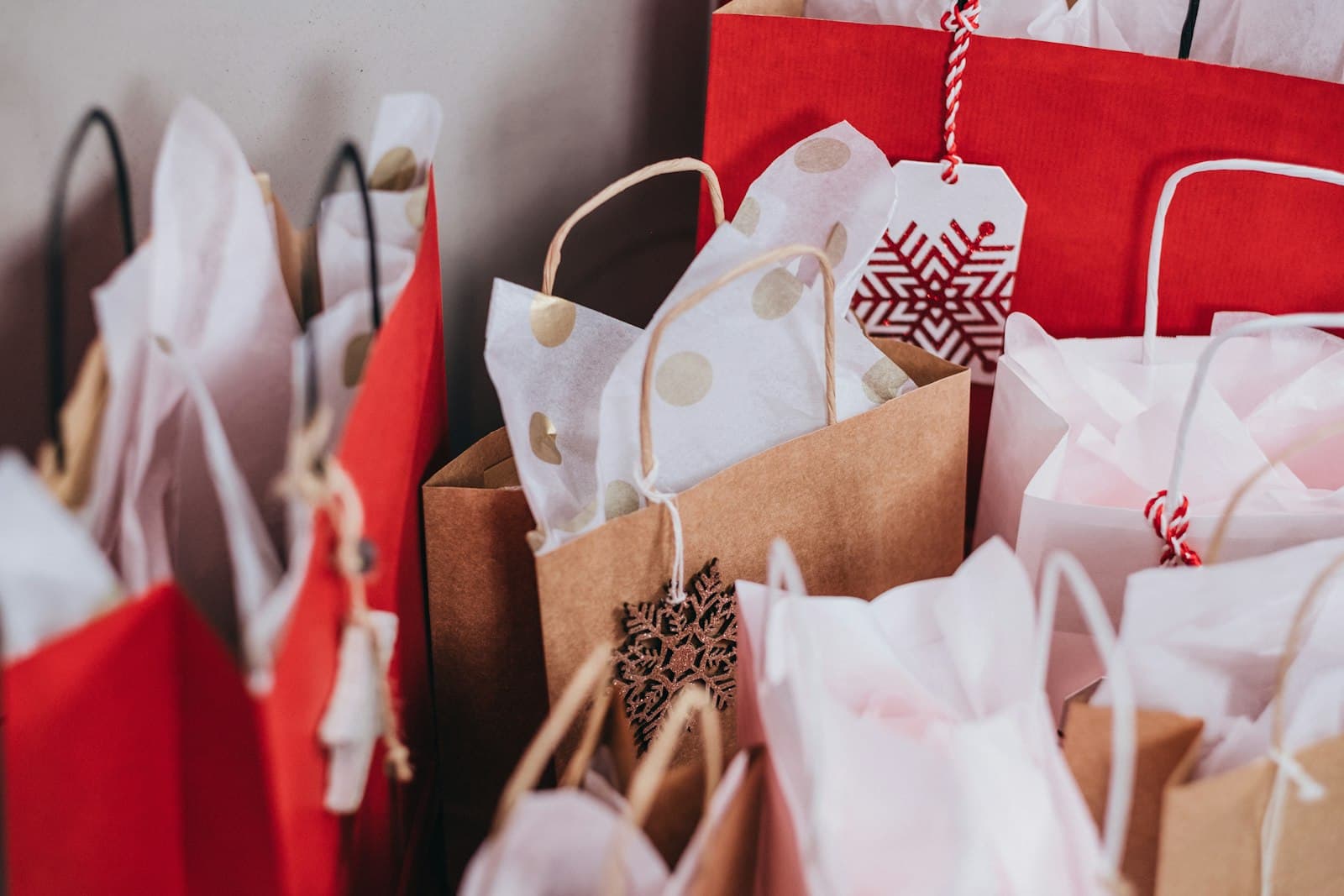 Returning customer with shopping bags earned through app loyalty rewards